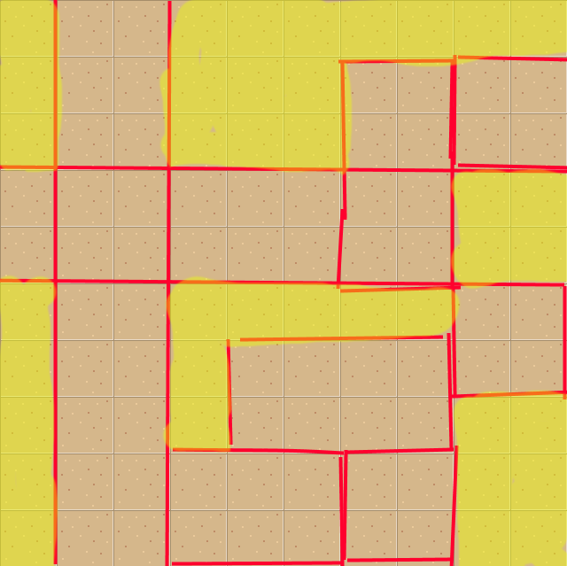 4 L shapes, rotated differently, blocking off different parts of the grid