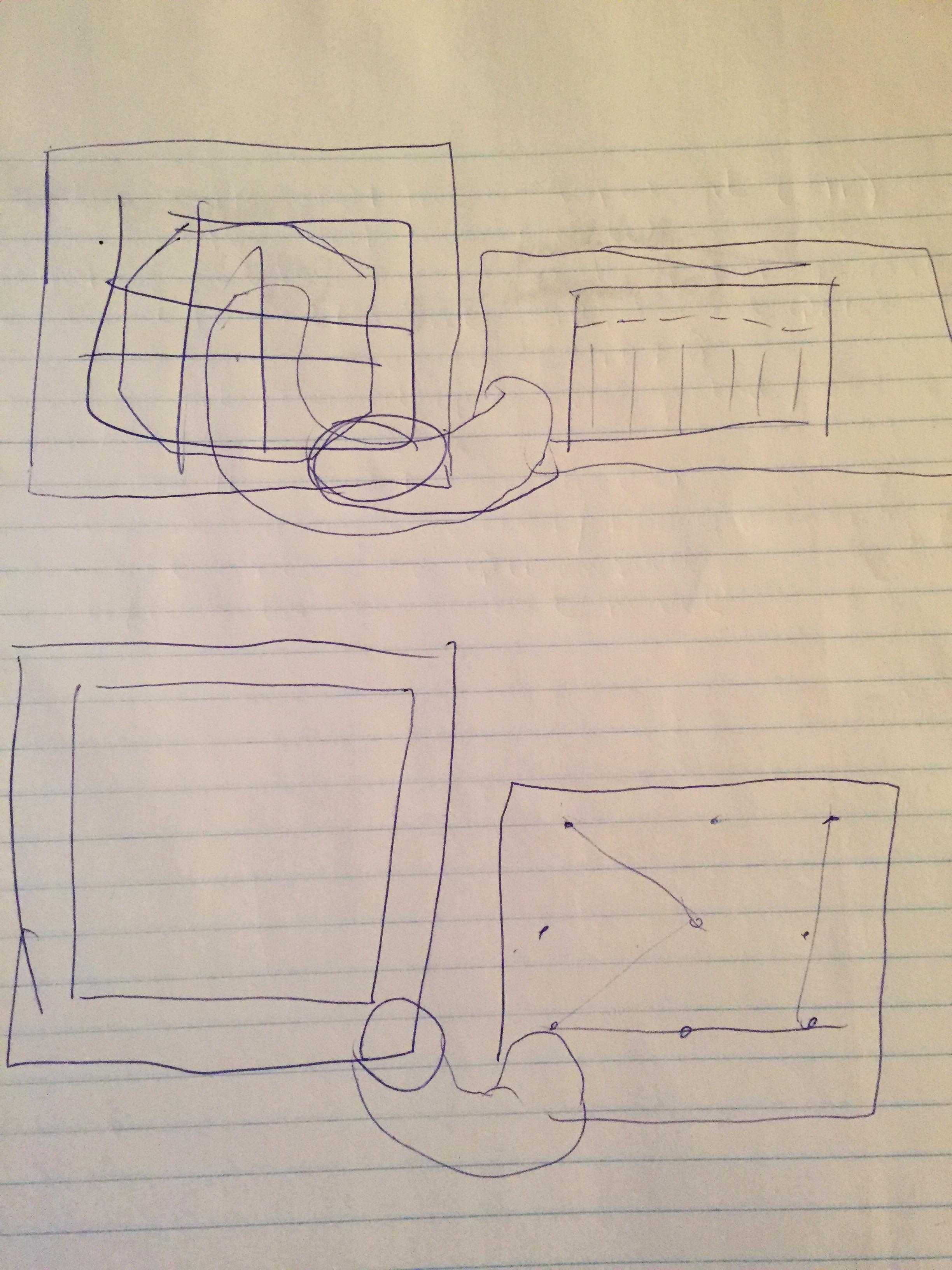 Pen & paper sketch of a number pad connected to a door