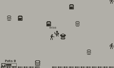A screnshot of the game showing the player in the center, a dropped chest armor next to them, and being attacked by an enemy