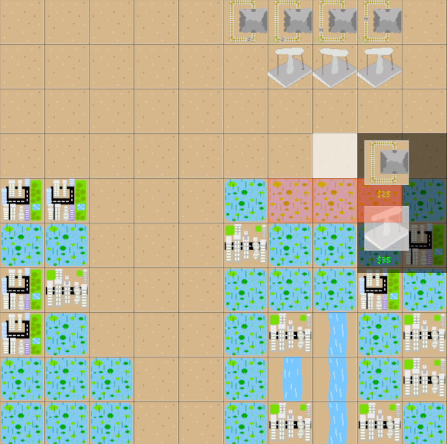 User clicked tile to build, ecosystem tiles show red over top that they would be polluted